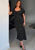 Girl In Mind Dove Polka Dot Ruched Detail Dress, Black image