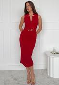 Girl in Mind Lanette Notch Neck Pencil Dress, Red image