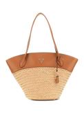 Guess Venere Raffia Woven Tote Bag, Natural &amp; Tan image