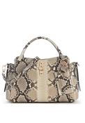 Guess Yvonne Snake Print Small Girlfriend Satchel Bag, Beige Multi image