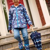 Hatley Mini Boy Dino Colour Changing Waterproof Rain Jacket, Navy