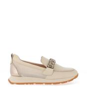 Hispanitas Leather Braided Mesh Side Loafers, Latte