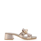 Hispanitas Metallic Pebbled Leather Fringe Heeled Sandals, Cava Gold