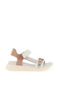 Hispanitas Ambar Pebbled Leather Side T-Bar Sandals, Cream &amp; Tan image