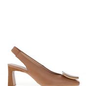 Hispanitas Amafola Leather Wood Detailed Sling Back Heeled Shoes, Tan image