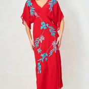 Hope and Ivy Inara Embroidered Midi Dress, Red image
