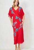 Hope and Ivy Inara Embroidered Midi Dress, Red image