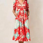 Hope &amp; Ivy Amal V-Neck Puff Sleeve Midi Dress, Red Multi image