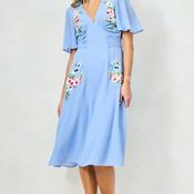 Hope &amp; Ivy Calliope Embroidered Flutter Sleeve Midi Dress, Light Blue image