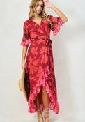 Hope &amp; Ivy Celestine Contrast Frill Maxi Wrap Dress, Red Multi image