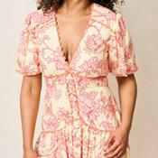 Hope &amp; Ivy Halima Puff Sleeve Tiered Midi Dress, Pink image