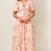 Hope &amp; Ivy Halima Puff Sleeve Tiered Midi Dress, Pink image