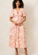 Hope &amp; Ivy Halima Puff Sleeve Tiered Midi Dress, Pink image