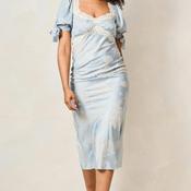 Hope &amp; Ivy Holland Puff Sleeve Satin Midi Dress, Light Blue image