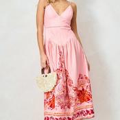 Hope &amp; Ivy Luma Drop Waist V-Neck Midi Dress, Pink image