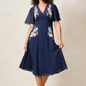 Hope &amp; Ivy Zaynab Embellished with Flutter Sleeve Midi Dress, Navy image