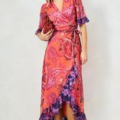 Hope &amp; Ivy Zella Contrasting Frill Maxi Wrap Dress, Orange image