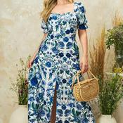 Hope &amp; Ivy Debora Floral Sweetheart Midi Dress, Blue image
