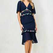Hope &amp; Ivy Allerga Embroidered Peplum Midi Dress, Navy