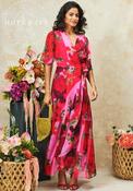 Hope &amp; Ivy Rosanna Floral Stripe Wrap Maxi Dress, Pink and Red image
