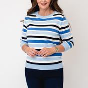 Jessica Graaf Striped Cropped Sleeve Sweater, Blue