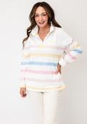 Jessica Graaf Striped Half Zip Sweatshirt, White Multi image