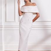 John Charles Pearl Embellished Bardot Pencil Dress, Ivory image