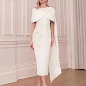 John Charles Cape Overlay Midi Dress, White image