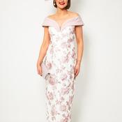 John Charles Lace Bardot Pencil Dress, Ivory and Pink