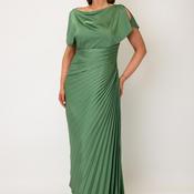 John Charles Satin Plisse Draped Dress, Hunter Green image