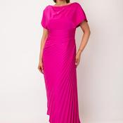 John Charles Satin Plisse Draped Dress, Lipstick Pink