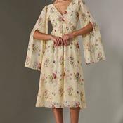 Jolie Moi Chiffon Split Sleeve Floral Midi Dress, Yellow image