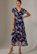 Jolie Moi Chiffon Floral Ruffle Maxi Dress, Navy image