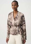 Joseph Ribkoff Abstract Print Wrap Top, Beige Multi image