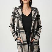 Joseph Ribkoff Plaid Hooded Coat, Taupe Multi image