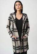 Joseph Ribkoff Plaid Hooded Coat, Taupe Multi image