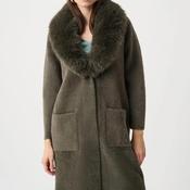 Joseph Ribkoff Knit with Detachable Faux Fur Collar Coat, Green image