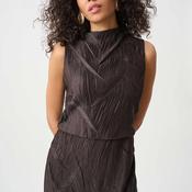 Joseph Ribkoff Pleated Satin Sleeveless Midi Dress, Mocha Brown image