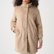 Joseph Ribkoff Textured Faux Fur with Mock Neck Coat, Taupe image