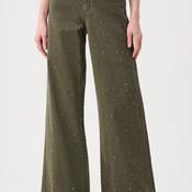 Joseph Ribkoff Featherweave Denim Wide Leg with Rhinestones Jeans, Avocado Green