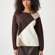 Joseph Ribkoff Argyle Pattern Crewneck Jumper, Brown Multi