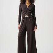 Joseph Ribkoff Silky Knit Wide-Leg Wrap Jumpsuit, Mocha Brown image