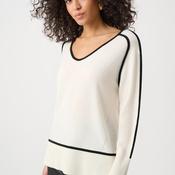 Joseph Ribkoff Contrast-Trim Knitted Sweater, Cream and Black image