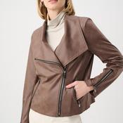 Joseph Ribkoff Foil Knit Fitted Faux Leather Jacket, Brown image