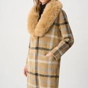 Joseph Ribkoff Plaid with Detachable Faux Fur Collar Coat, Beige image