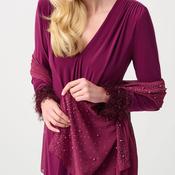 Joseph Ribkoff Chiffon Rhinestone and Pearl Detail Scarf, Purple