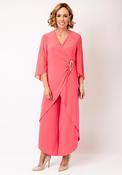 Joseph Ribkoff Chiffon Sleeve Culotte Jumpsuit, Coral Pink image