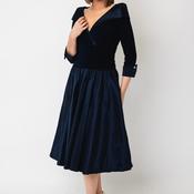 Joseph Ribkoff Taffeta V Collar Flared Dress, Navy image