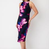 Joseph Ribkoff Satin Printed Cowl Neck Midi Dress, Purple image