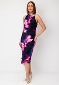 Joseph Ribkoff Satin Printed Cowl Neck Midi Dress, Purple image